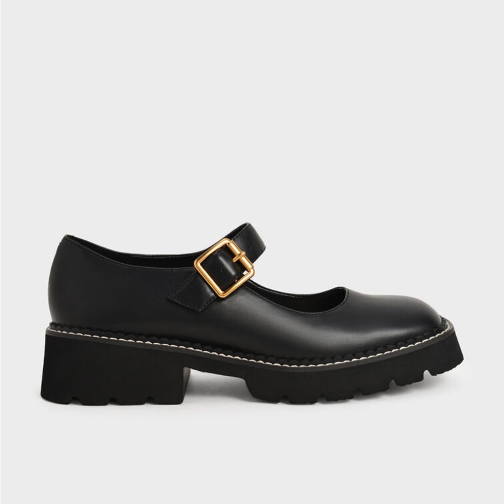 Charles & Keith Black Mary Jane Flats with Gold Buckle NWOB